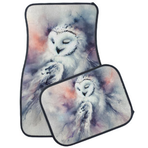 Enchanted Snowy Owl in Watercolor Car Floor Mat