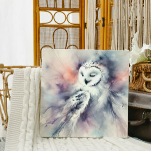 Enchanted Snowy Owl in Watercolor Faux Canvas Print
