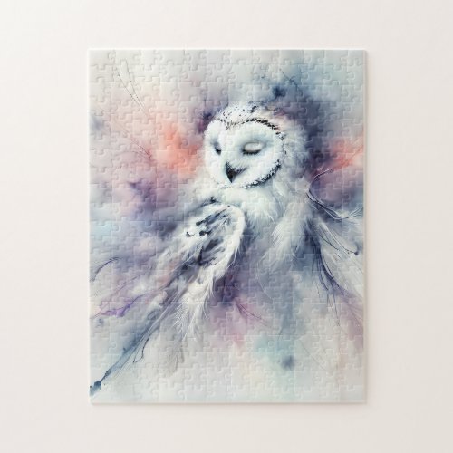 Enchanted Snowy Owl in Watercolor Jigsaw Puzzle