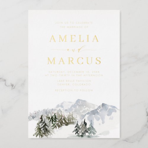 Enchanted Snowy Winter Forest Woodland Wedding Foil Invitation