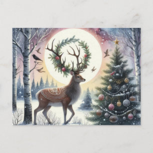 Enchanted Solstice Stag in the Snow Postcard