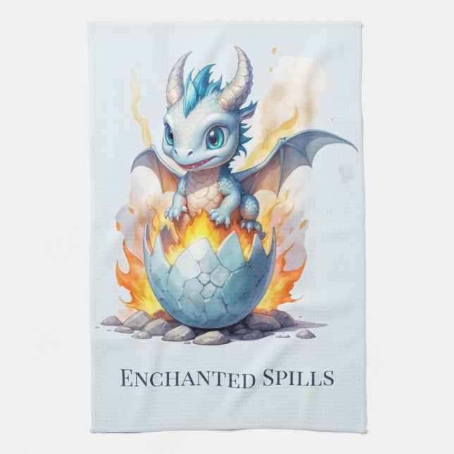 Enchanted Spills Blue Dragon Kitchen Towel (Vertical)