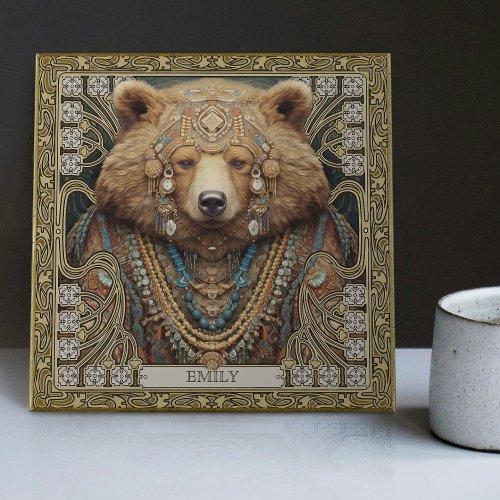 Enchanted Spirit Bear Personalized Name Ceramic Tile