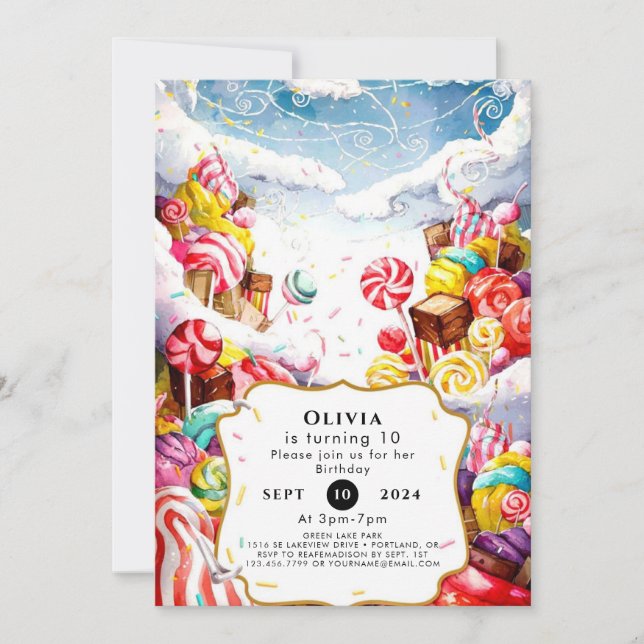 Enchanted Sprinkle Candyland Birthday Invitation (Front)