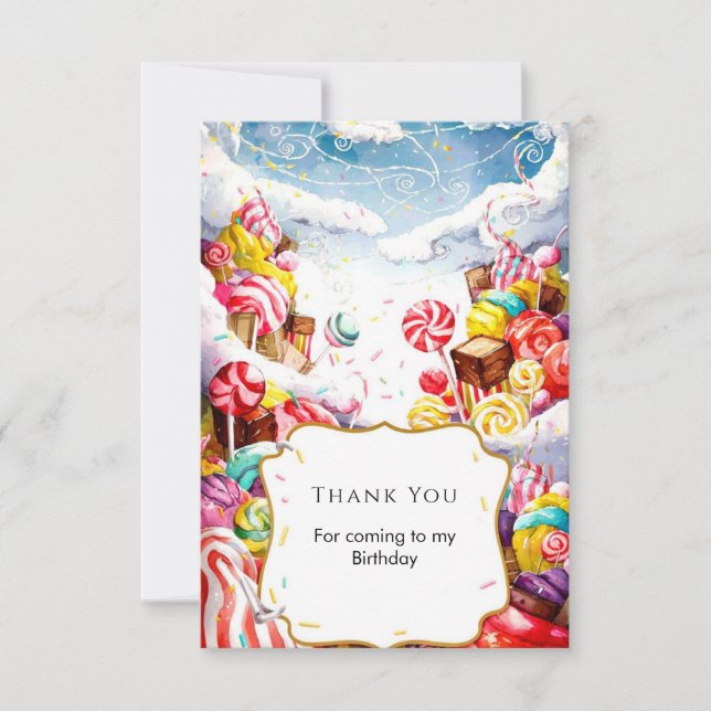 Enchanted Sprinkle Candyland Birthday Thank You Card (Front)