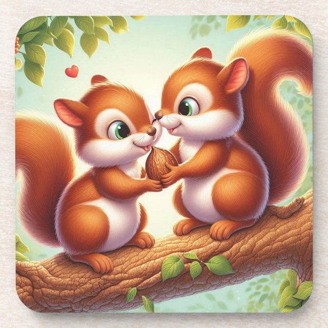 Enchanted Squirrel Couple Drink Coaster (Front)