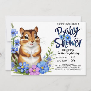 Enchanted Squirrel Forest Blue Boy Baby Shower Invitation