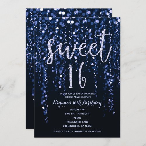 Enchanted Star Lights Blue Violet Sweet 16 Party  Invitation