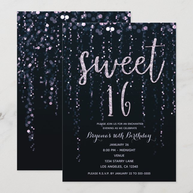 Enchanted Star Lights Lavender Purple Sweet 16  Invitation (Front/Back)