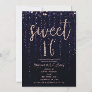 Enchanted Star Lights Purple & Gold Sweet 16 Party Invitation