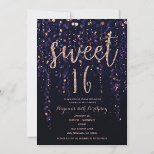 Enchanted Star Lights Purple & Gold Sweet 16 Party Invitation