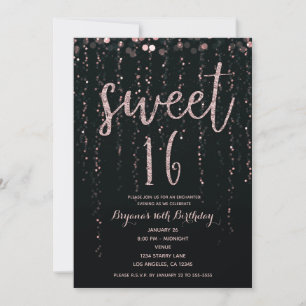 Enchanted Star Lights Rose Gold Blush Sweet 16 Invitation