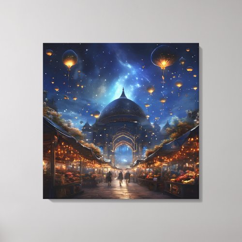 Enchanted Starry Bazaar Fantasy Whimsical Canvas Print