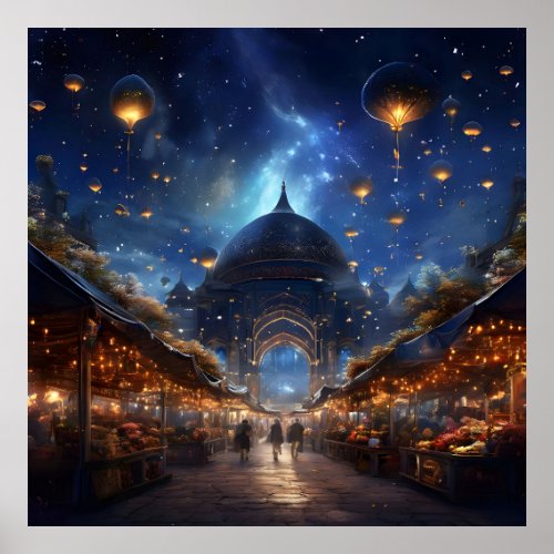 Enchanted Starry Bazaar Fantasy Whimsical Poster