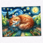 Enchanted Starry Night Cat Postcard<br><div class="desc">Dive into a world of enchantment with our "Enchanted Starry Night Cat" postcard, showcasing a whimsical watercolor painting that captures the serene beauty of a sleeping Maine Coon cat. This colorful, ginger-hued cat lies beneath a swirl of starry skies, reminiscent of Van Gogh's masterpieces but with a unique, dreamlike twist....</div>