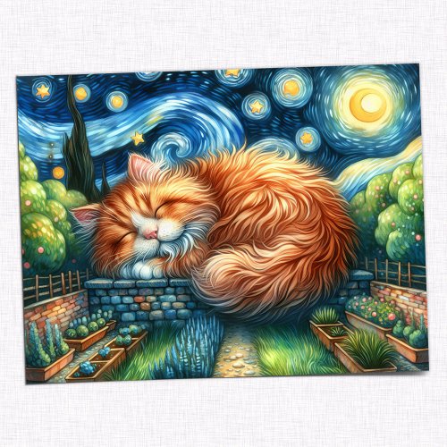 Enchanted Starry Night Cat Postcard