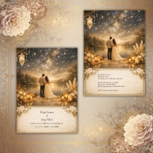 Enchanted Starry Night Lake blue & gold Wedding