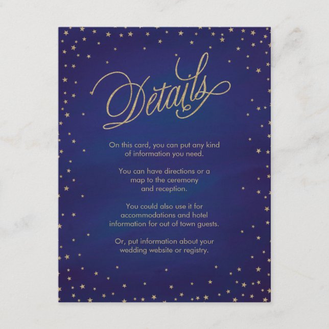 Enchanted Stars Blue & Gold Wedding Enclosure Card (Front)