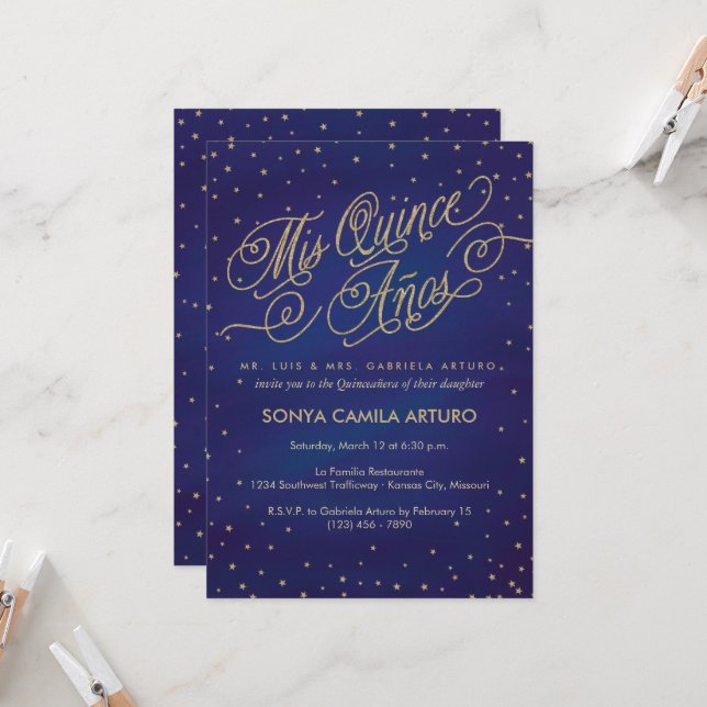 Enchanted Stars Quinceañera Invitation (Front/Back In Situ)