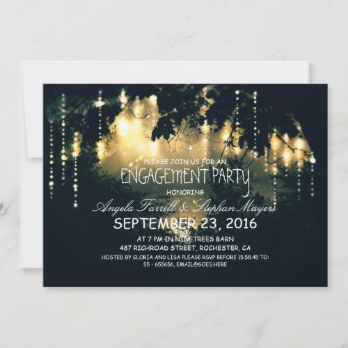 Enchanted string lights trees engagement party invitation