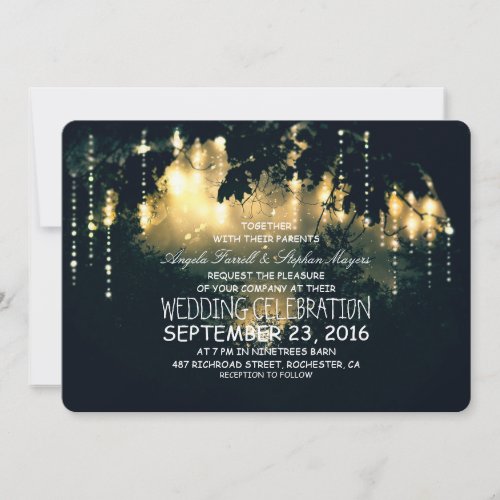 Enchanted string lights trees wedding invitations