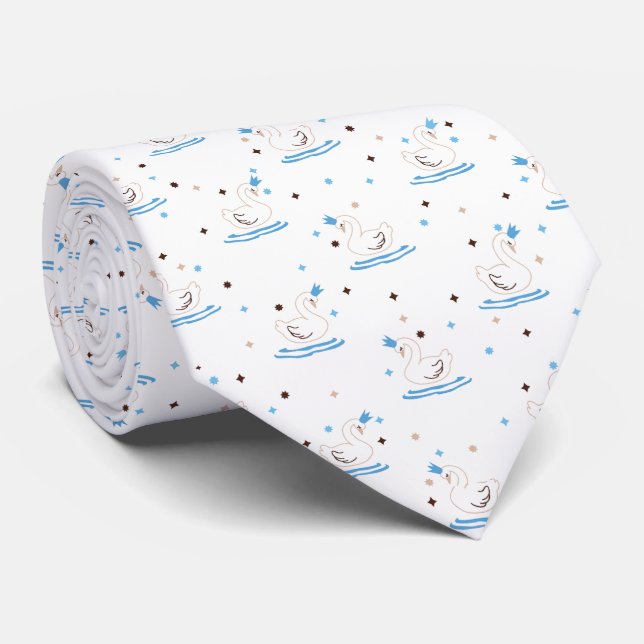 Enchanted Swan Lake Fairy Tale Crowned Swan Neck Tie (Rolled)