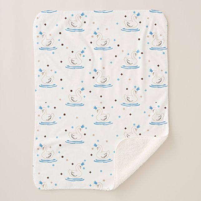 Enchanted Swan Lake Fairy Tale Crowned Swan Sherpa Blanket (Front)