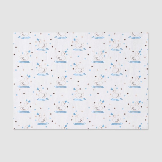 Enchanted Swan Lake Fairy Tale Crowned Swan Tissue Paper (Front)