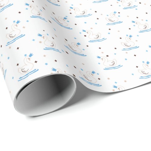 Enchanted Swan Lake Fairy Tale Crowned Swan Wrapping Paper