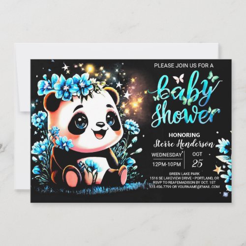 Enchanted Sweet Little Panda Boy Baby Shower Invitation