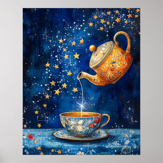 Enchanted Tea Pot & Cup Celestial Poster (Front)