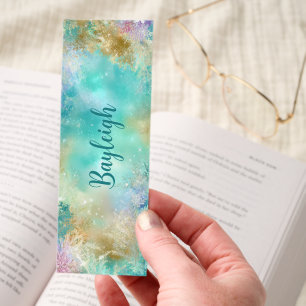 Enchanted Teal Gold Floral Sparkle Bookmarks