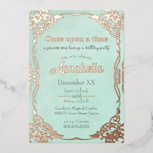 Enchanted Teal Rose Gold Fairy Tale Theme Foil Holiday Card