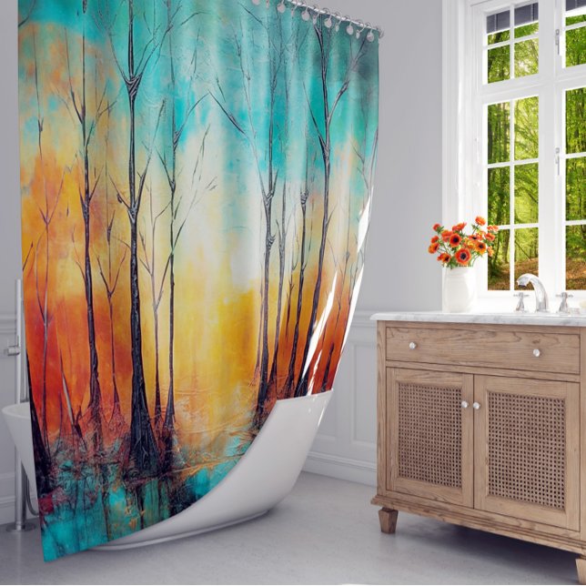 Enchanted Teal Tranquility: Watercolor Forest Show Shower Curtain (Creator Uploaded)