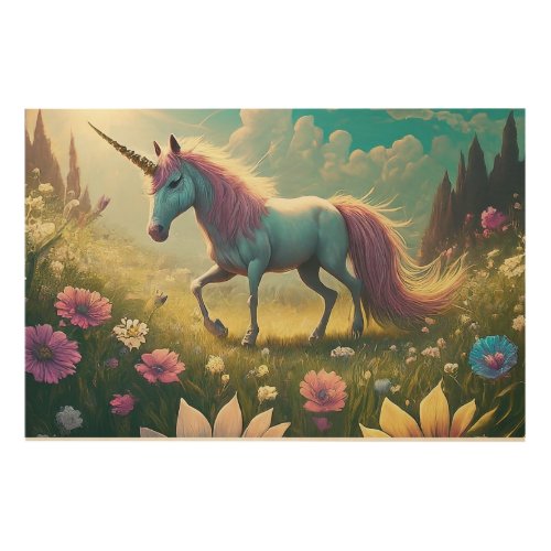 Enchanted Threads Where Unicorns Roam Free Wood Wall Art