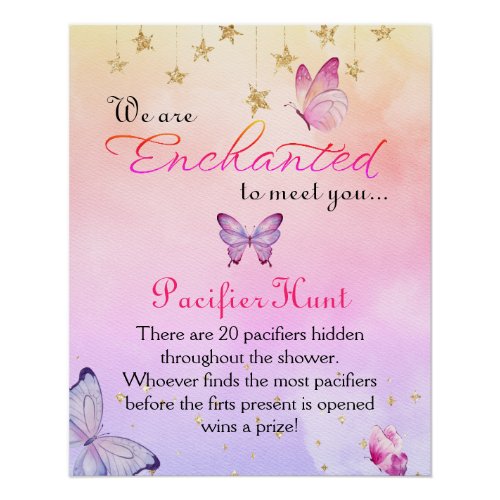 Enchanted To Meet Butterfly Baby Shower Hunt Game Poster