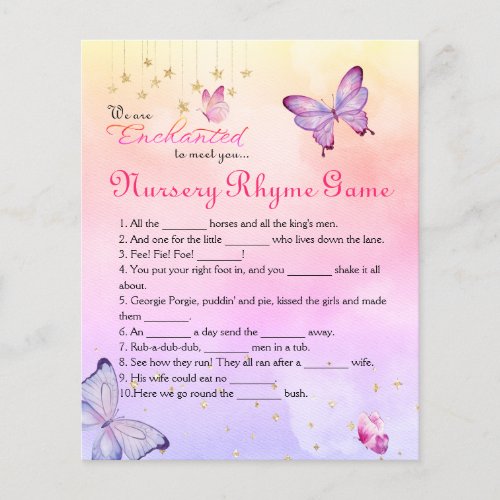 Enchanted To Meet Butterfly Baby Shower Rhyme Game