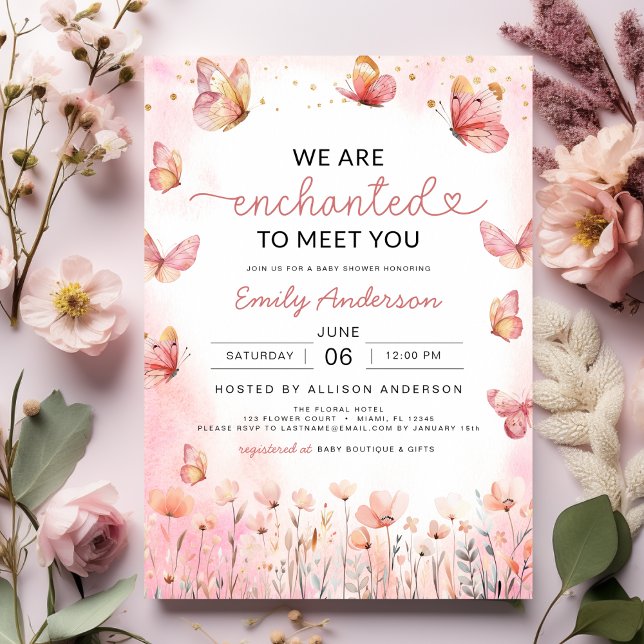 Enchanted to Meet You Butterfly Girl Baby Shower Invitation (Creator Uploaded)