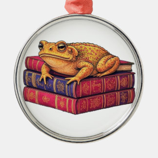 Enchanted Toad on Ancient Books - Unique Art Metal Ornament