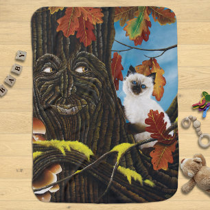 Enchanted Tree Ent Autumn Leaves Siamese Cat Baby Blanket
