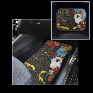 Enchanted Tree Ent  Autumn Leaves Siamese Cat Car Floor Mat