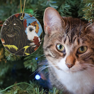 Enchanted Tree Ent Autumn Leaves Siamese Cat Ceramic Ornament