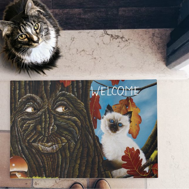 Enchanted Tree Ent Autumn Leaves Siamese Cat Doormat (Creator Uploaded)