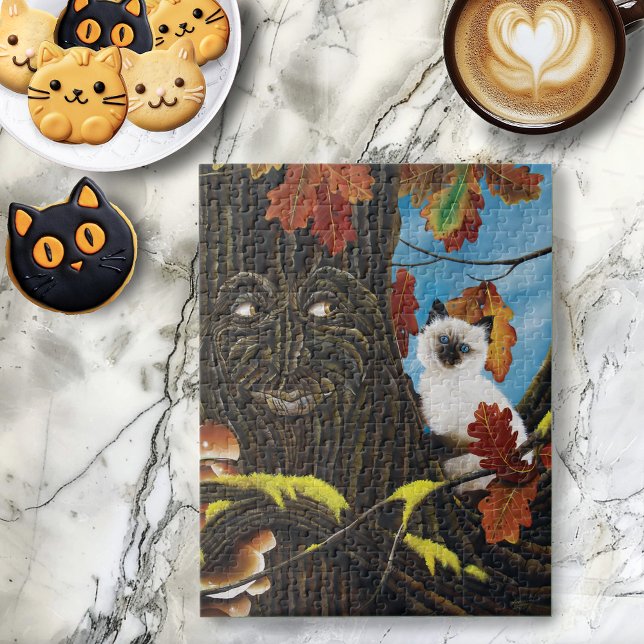 Enchanted Tree Ent Autumn Leaves Siamese Cat Jigsaw Puzzle (Creator Uploaded)