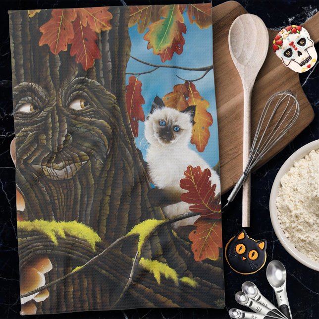 Enchanted Tree Ent Autumn Leaves Siamese Cat Kitchen Towel (Creator Uploaded)