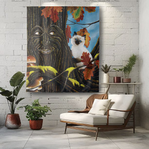 Enchanted Tree Ent Autumn Leaves Siamese Cat Tapestry