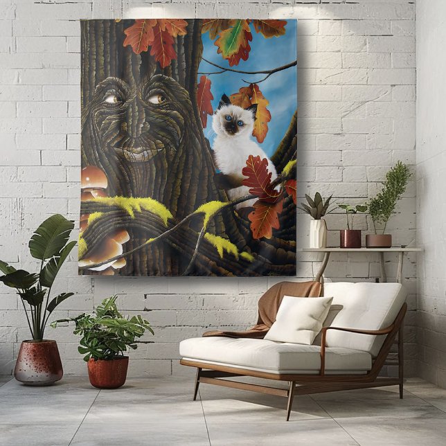 Enchanted Tree Ent Autumn Leaves Siamese Cat  Tapestry (Creator Uploaded)