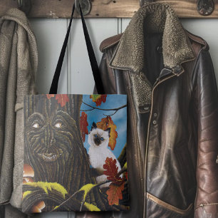Enchanted Tree Ent Autumn Leaves Siamese Cat Tote Bag