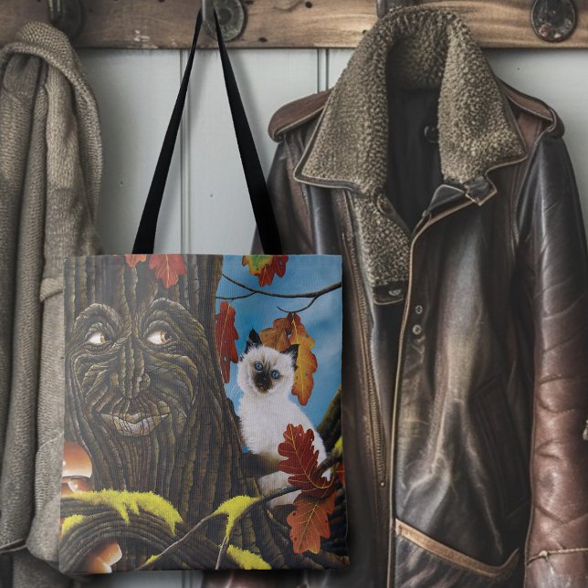 Enchanted Tree Ent Autumn Leaves Siamese Cat Tote Bag (Creator Uploaded)