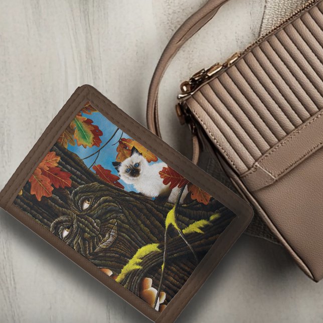 Enchanted Tree Ent Autumn Leaves Siamese Cat Trifold Wallet (Creator Uploaded)